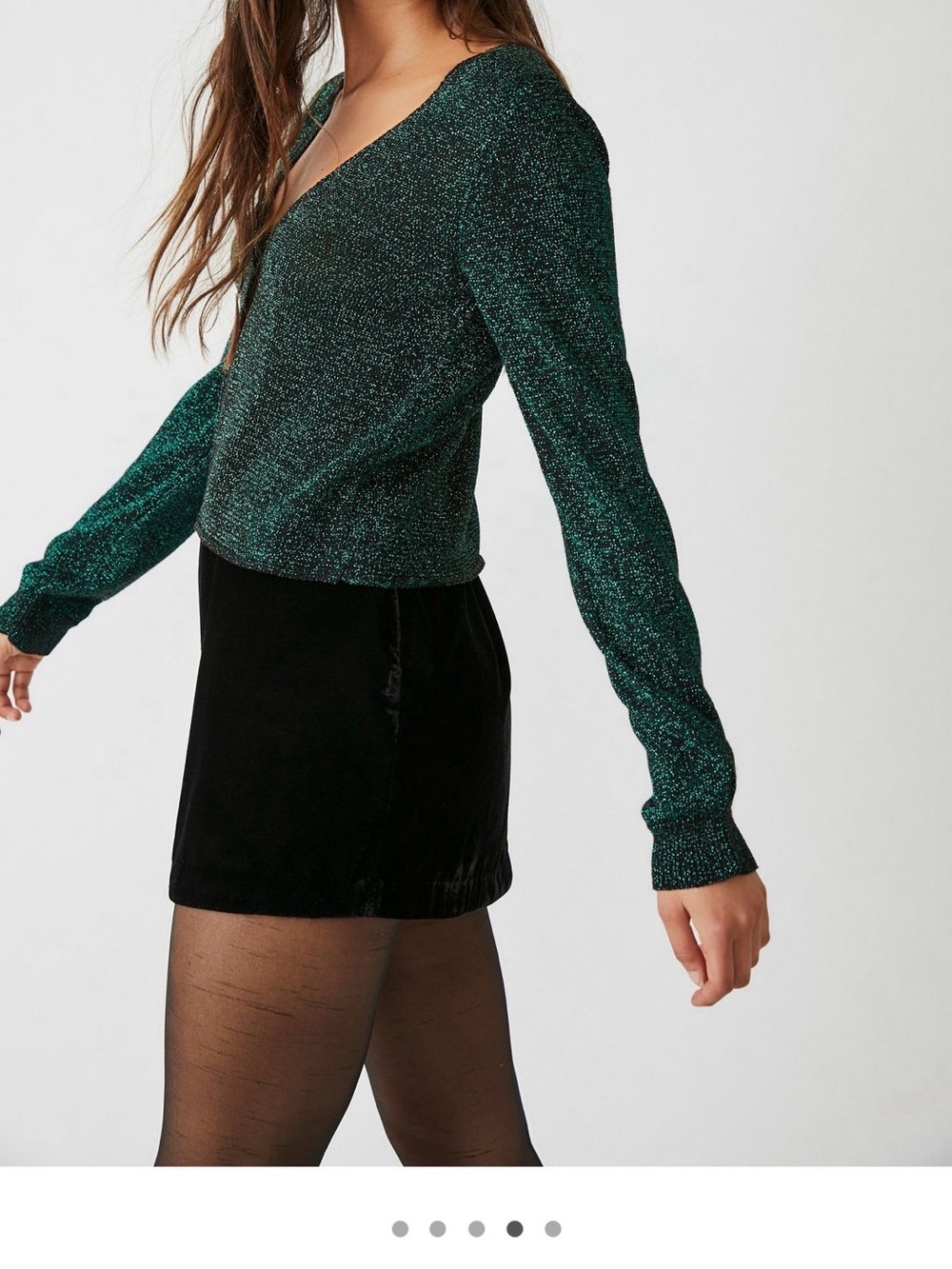 Large free people emmaline metallic cardigan sweater sparkly green - Picture 10 of 15